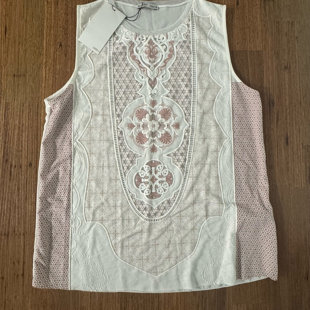 Elegant White and Pink Embroidered Women's Top
